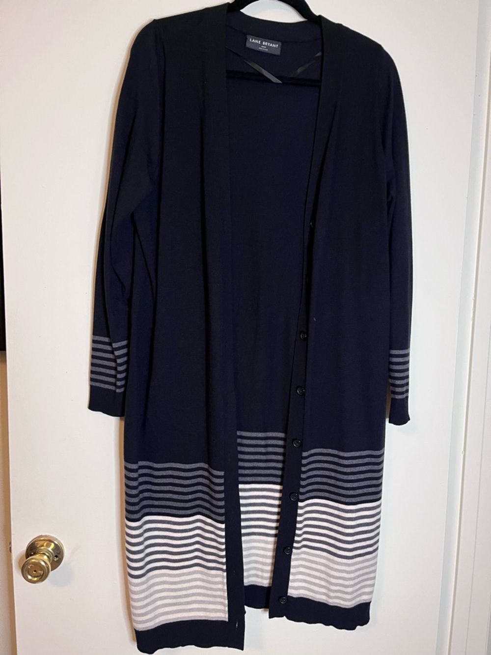 Lane Bryant Black and White Striped Long Cardigan